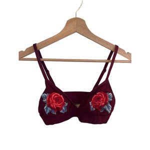 Pink Victoria's Secret Maroon Bra Bralette Rose Design Women's Size Small